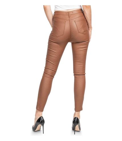 Jean femme slim fit enduit / Simili cuir Skinny Taille haute - Jean couleur marron.