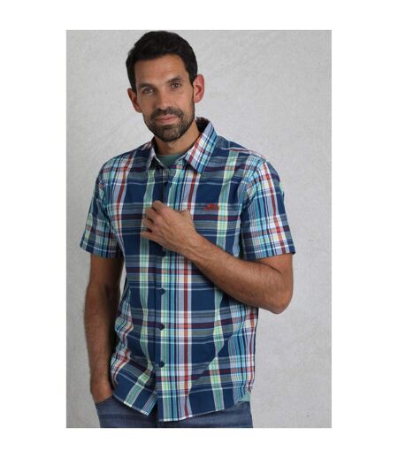 Mens judd checked organic cotton short-sleeved shirt estate blue Weird Fish