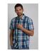 Mens judd checked organic cotton short-sleeved shirt estate blue Weird Fish-4