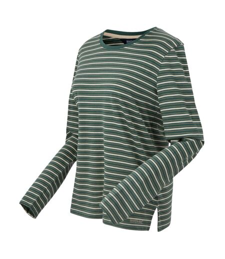 T-shirt Manches Longues Motif/style À Rayures Federica Femme Vert Sombre Vanille Clair Regatta