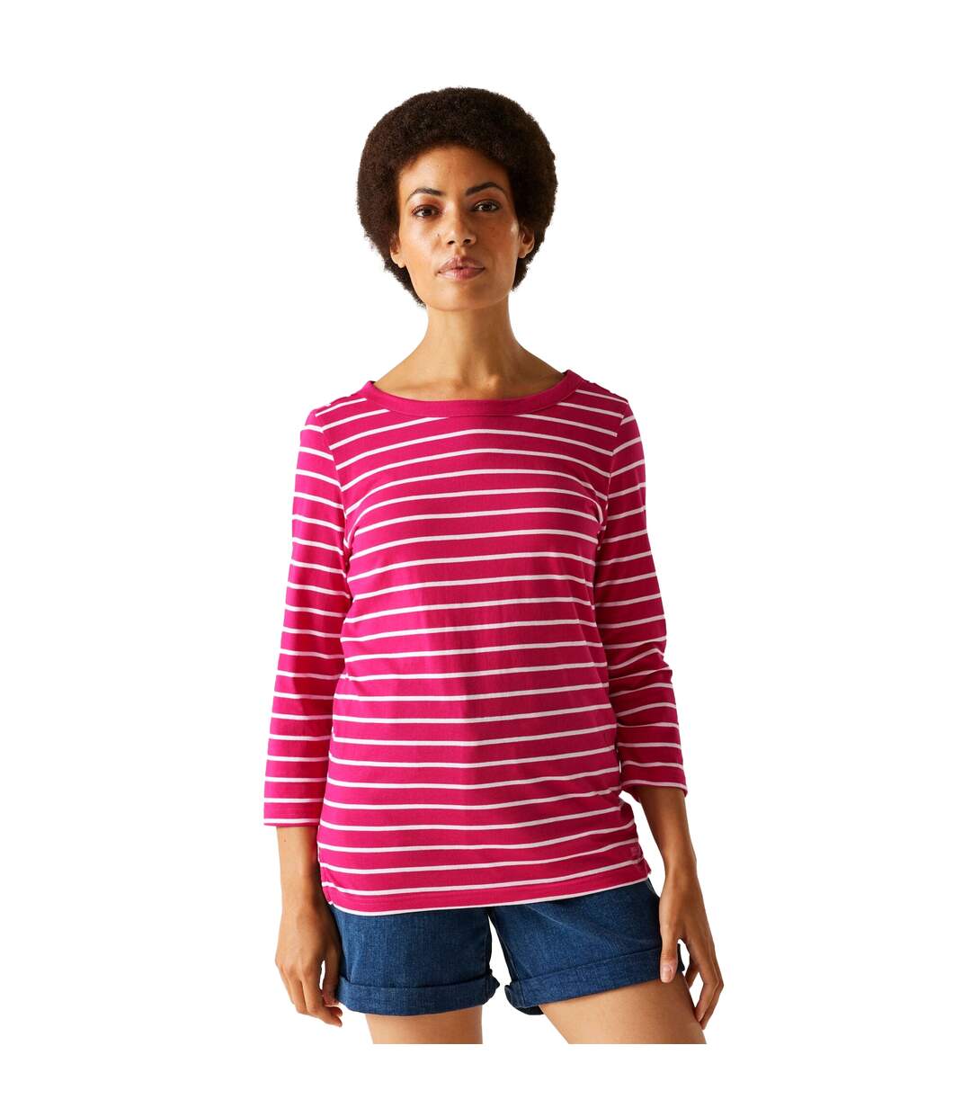 Womens/ladies Baylette Ii Striped T-shirt Pink Fusion White Regatta-1