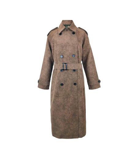 Womens/ladies Faux Leather Trench Coat Chocolate Biba