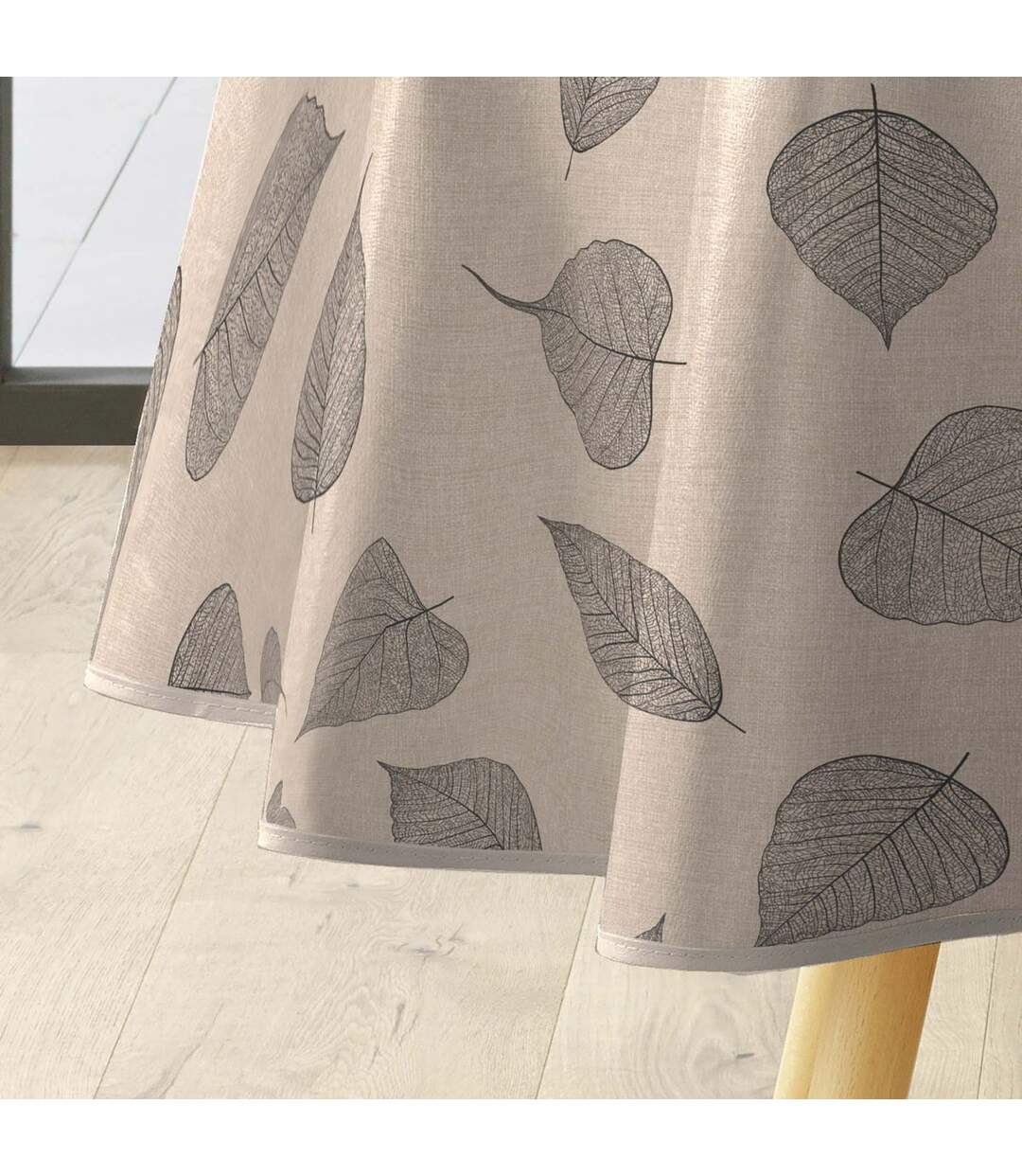 Nappe Toile Cirée Ronde Feuillys 160cm Beige Lin-2