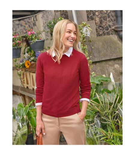 Womens/ladies Cashmere Crew Neck Jumper Cherry Red WoolOvers