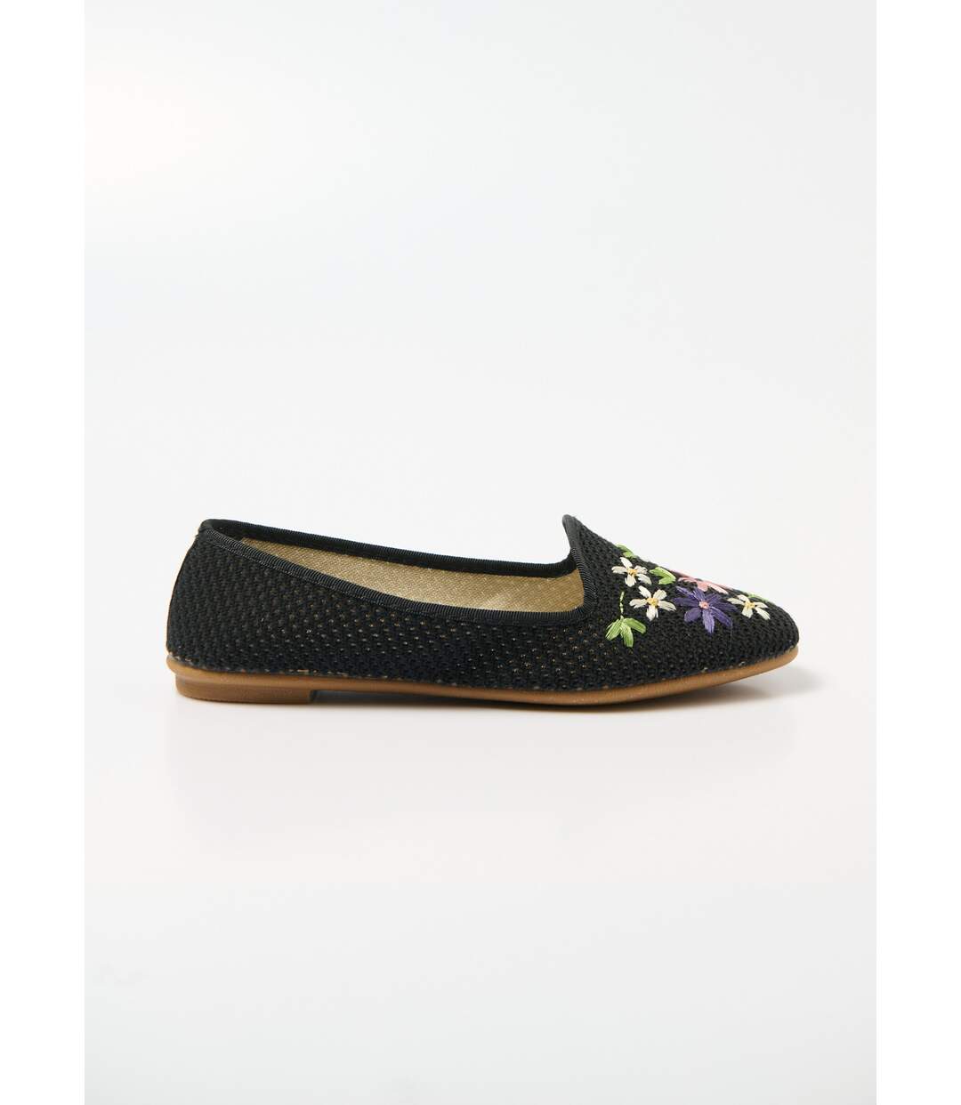 Ballerines ouvertes textile brodé talon plat-2