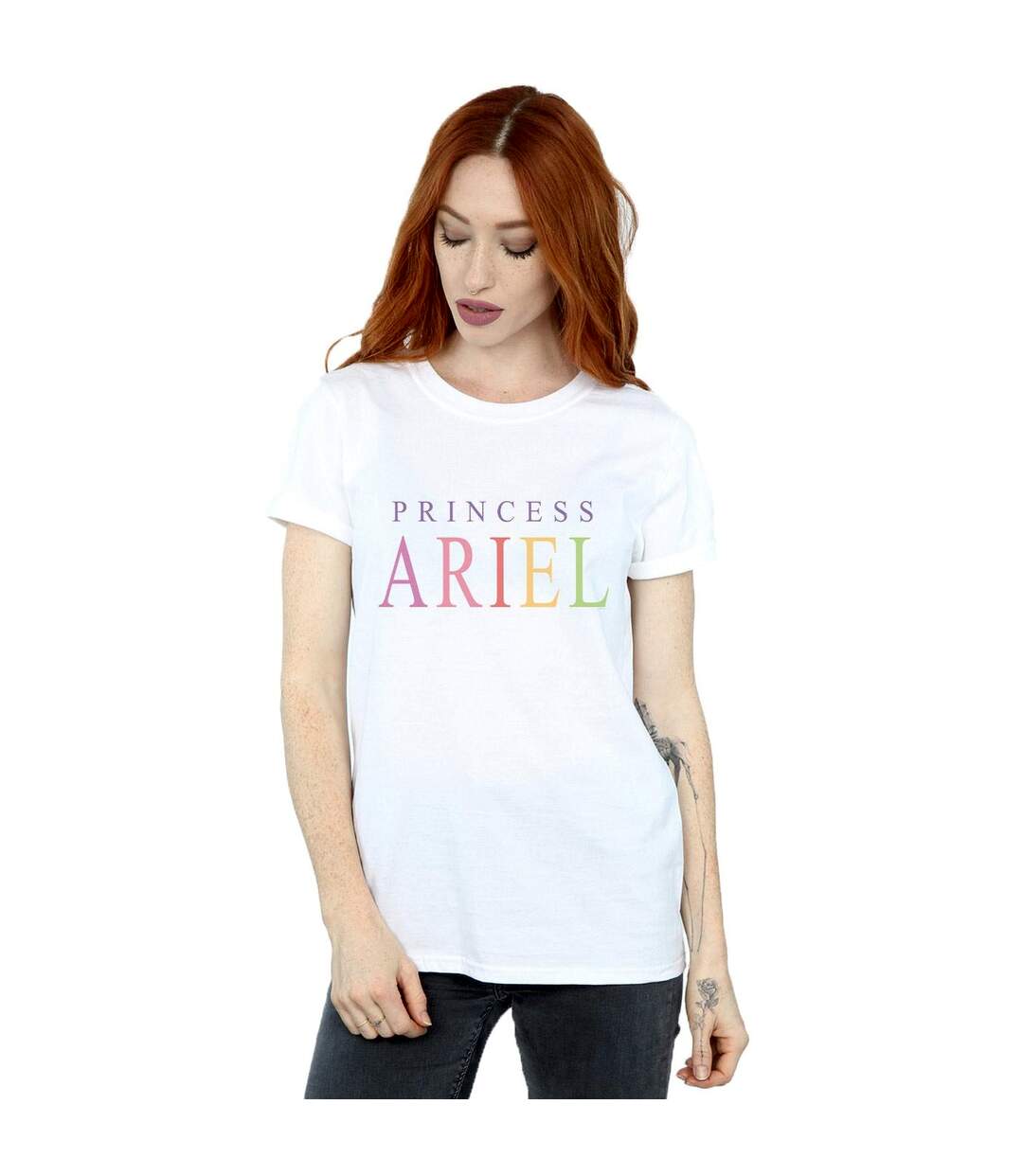 Disney Femmes/Les femmes The Little Mermaid Ariel Graphic Cotton Boyfriend T-Shirt (Blanc) - UTBI42712-2