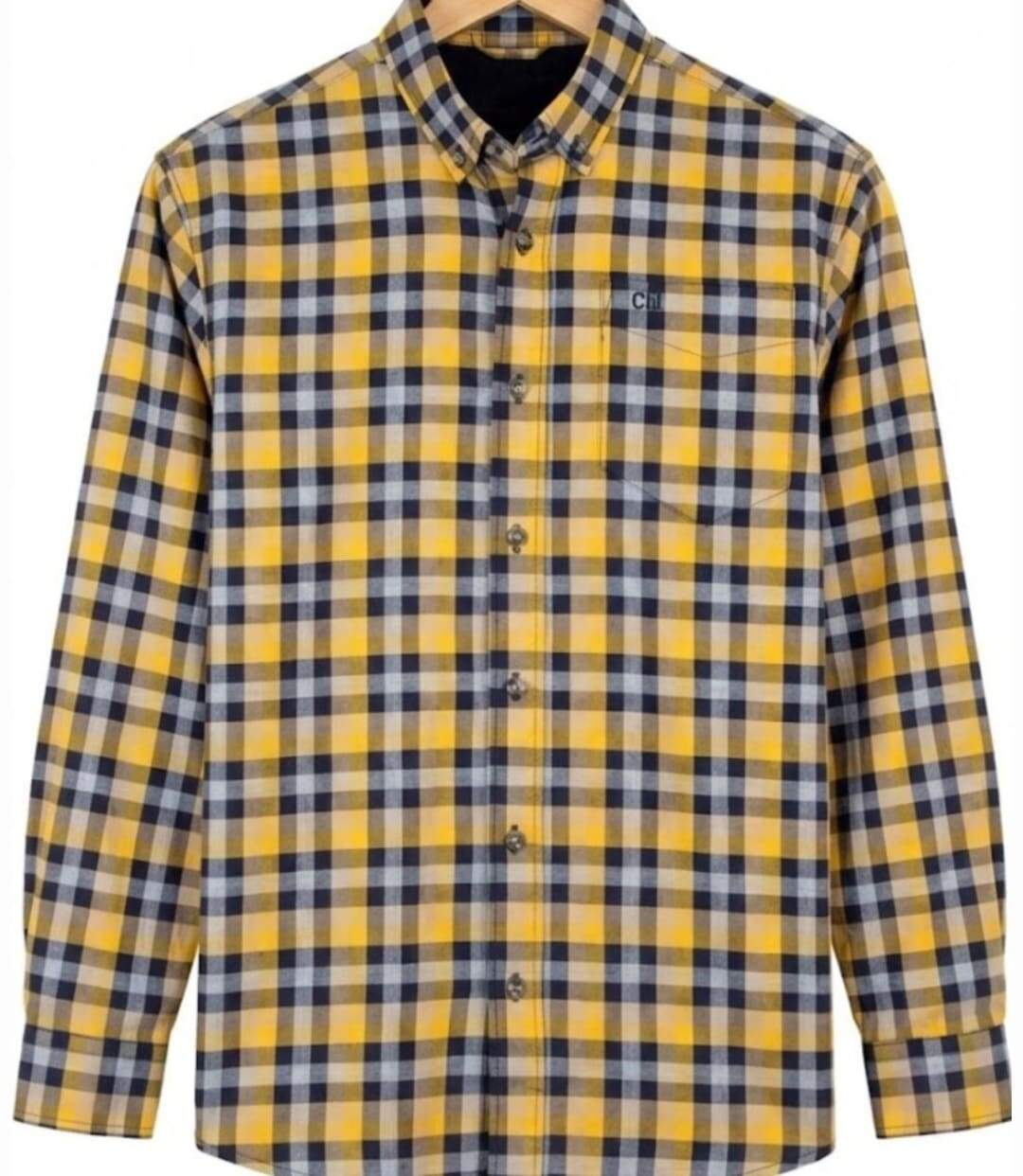 CHALLENGER CH2023 — Chemise à carreaux manches longues bleu et jaune : douceur en Coton gratté et coupe confort-2