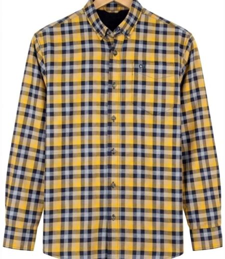 CHALLENGER CH2023 — Chemise à carreaux manches longues bleu et jaune : douceur en Coton gratté et coupe confort
