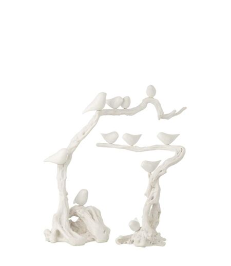 Oiseaux sur Branche en Résine Maribel 46cm Blanc