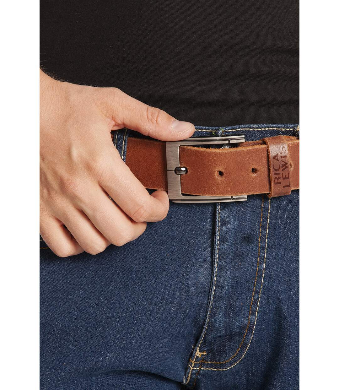 Ceinture cuir avec boucle acier brossé COLONEL 'Rica Lewis'