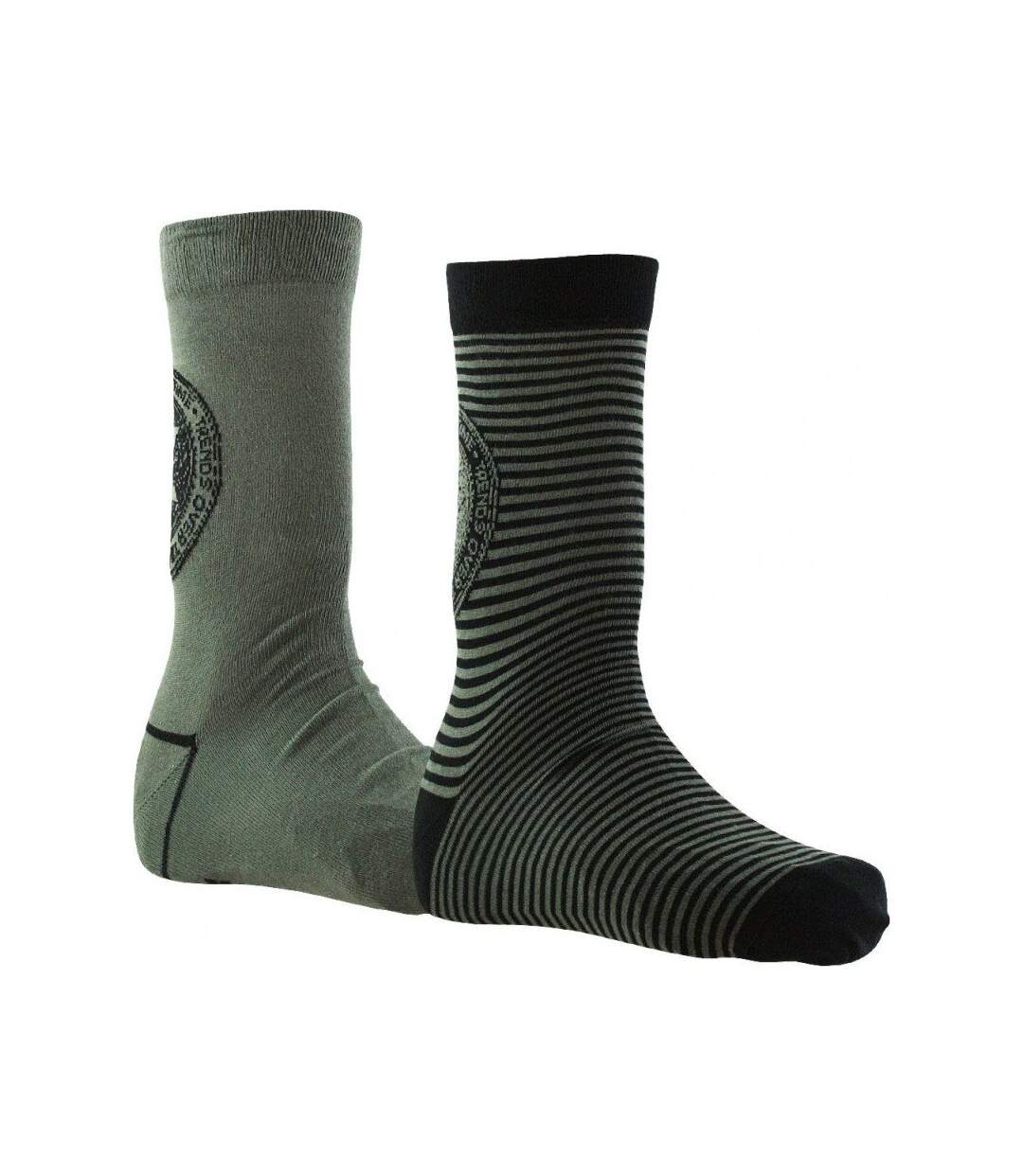 NO PUBLIK Lot de 2 paires de Chaussettes Homme Coton OVER TIME Noir Kaki-1