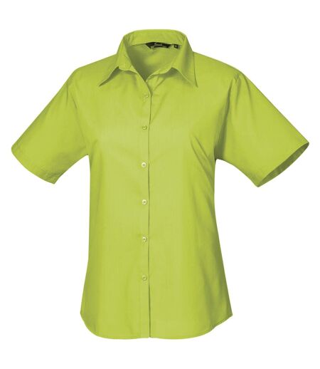 Short sleeve poplin blouse/plain work shirt lime Premier