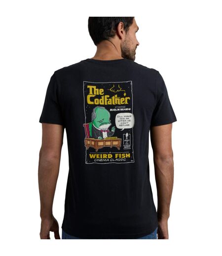 Mens codfather back print t-shirt black Weird Fish