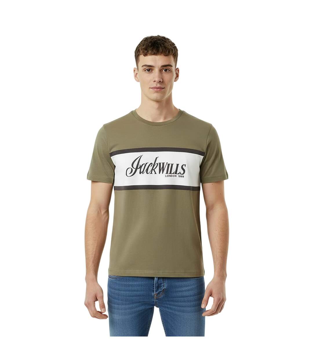 Mens Big Logo Crew Neck T-shirt Silver Sage Jack Wills-4