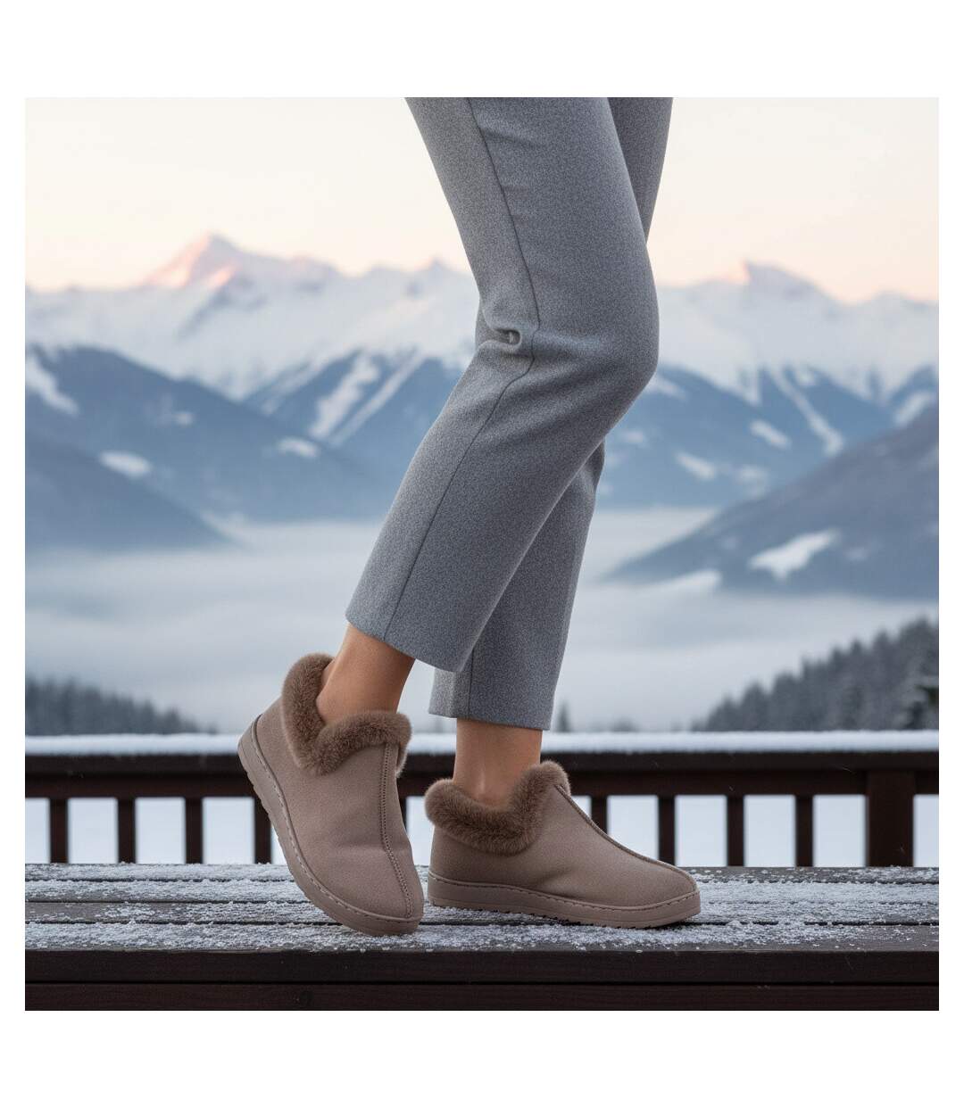 OZABI Pantoufles Femme Hiver Scandinave, Montantes Cheville, Semelle Crantée-2