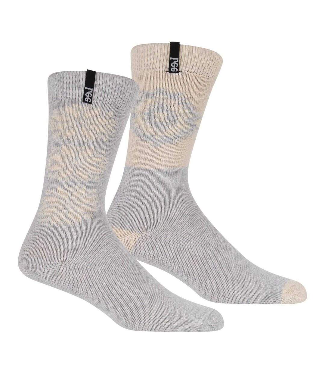 Lot De 2  Chaussettes Pour Bottes Motif/style Festif Femme Gris Chiné Écru Lee-2
