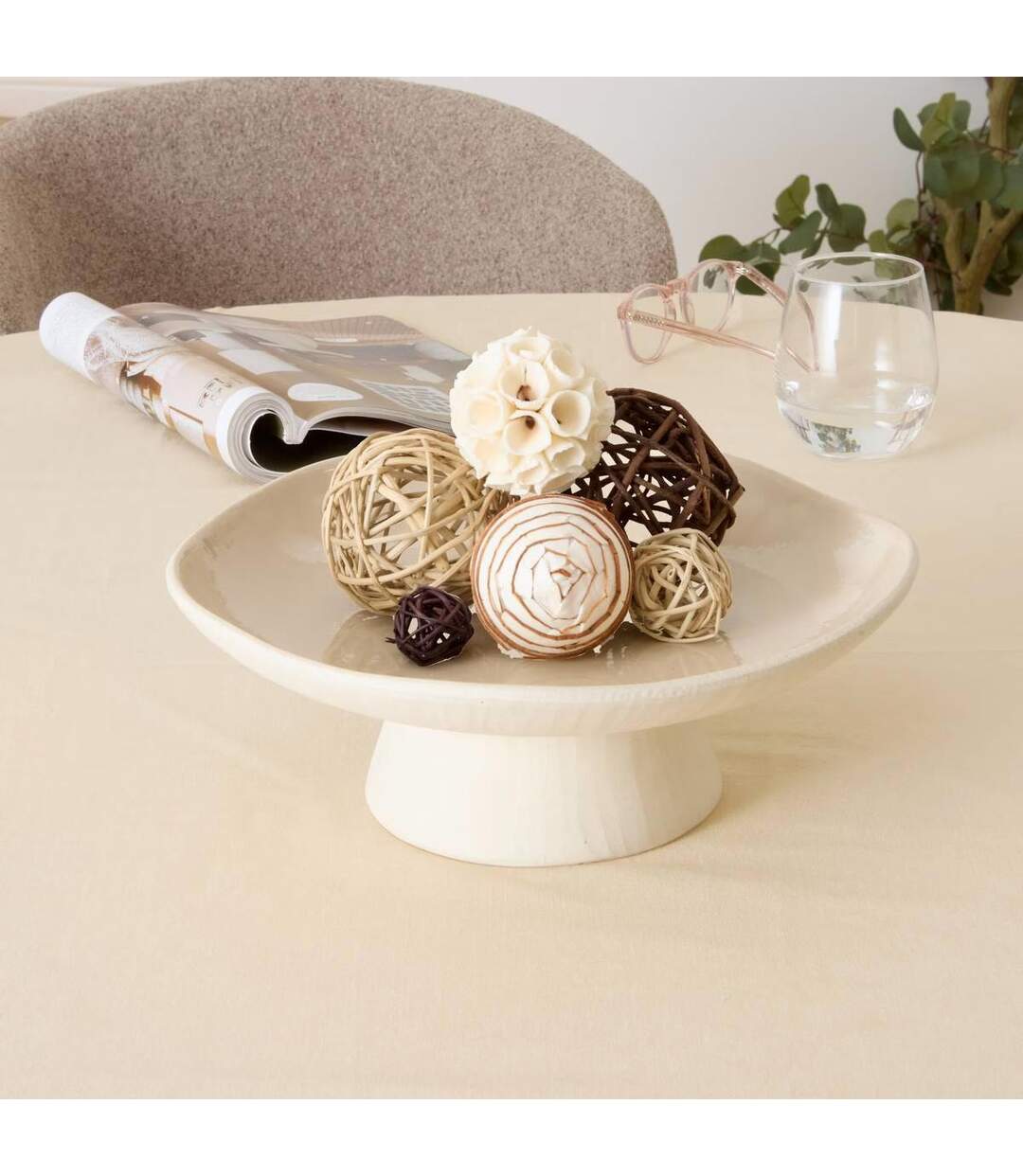 Coupe Déco en Céramique Aria 28cm Beige-3