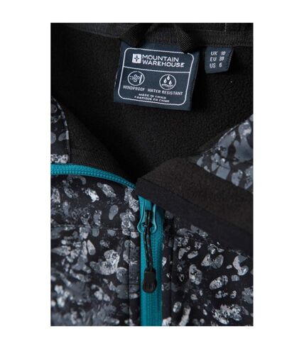 Mountain Warehouse Womens/Ladies Exodus Animal Print Water Resistant Soft Shell Jacket (Black) - UTMW873