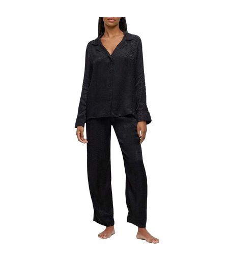 Ensemble De Pyjama Long Satinoir Femme Noir Hugo