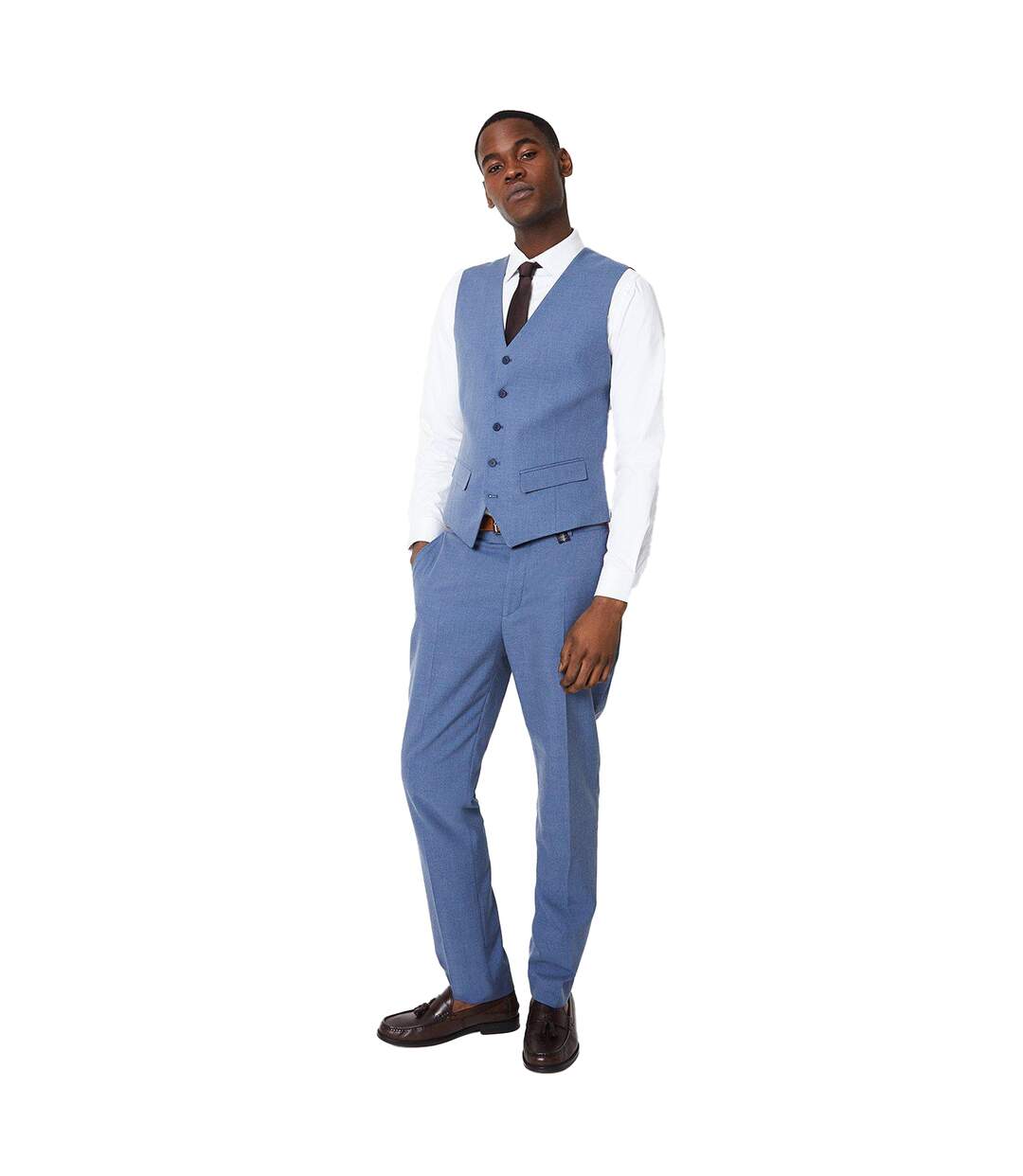 Mens v neck slim wedding waistcoat blue Burton-4