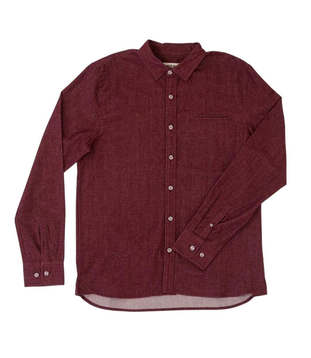 Mens Willow Collared Long-sleeved Shirt Burgundy Roamers-2