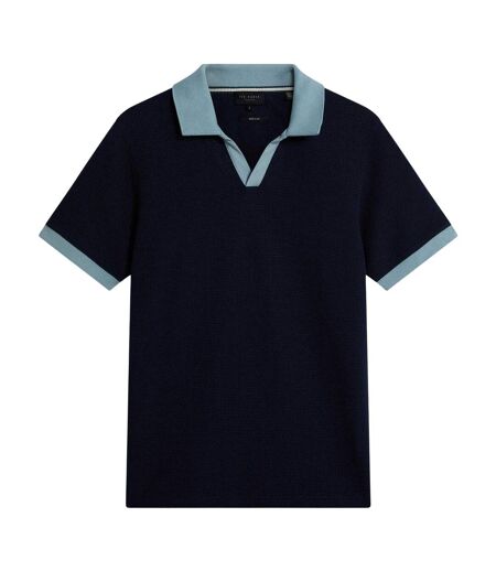 Mens Waffle Short-sleeved Polo Shirt Navy Ted Baker