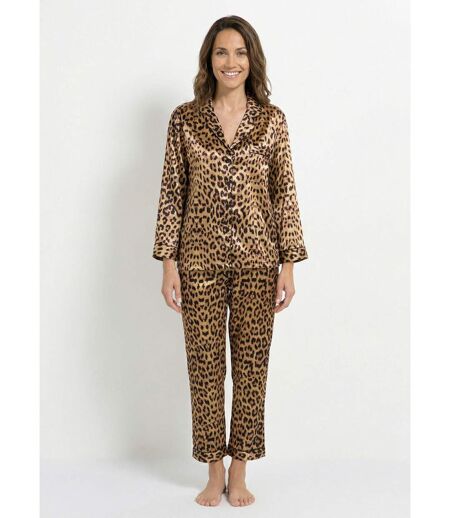 Pyjama 2 pièces satin sexy motif léopard