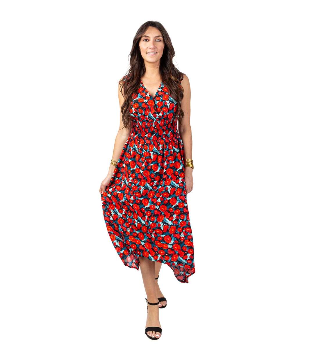 Robe longue asymétrique AMELIA imprimé fleuri Coton Du Monde