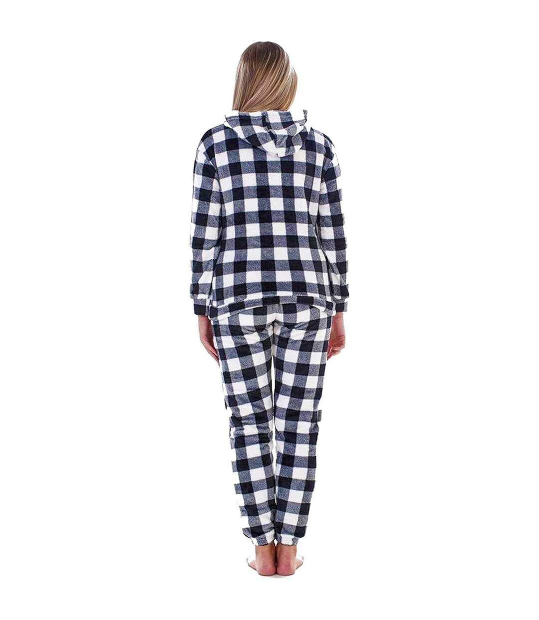 Ensemble De Pyjama Long Motif/style À Carreaux Femme Bleu Marine Blanc Keanu-3