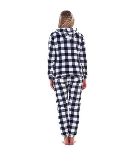 Ensemble De Pyjama Long Motif/style À Carreaux Femme Bleu Marine Blanc Keanu