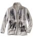Women’s Grey Fleece Jacket with Wolf Pattern