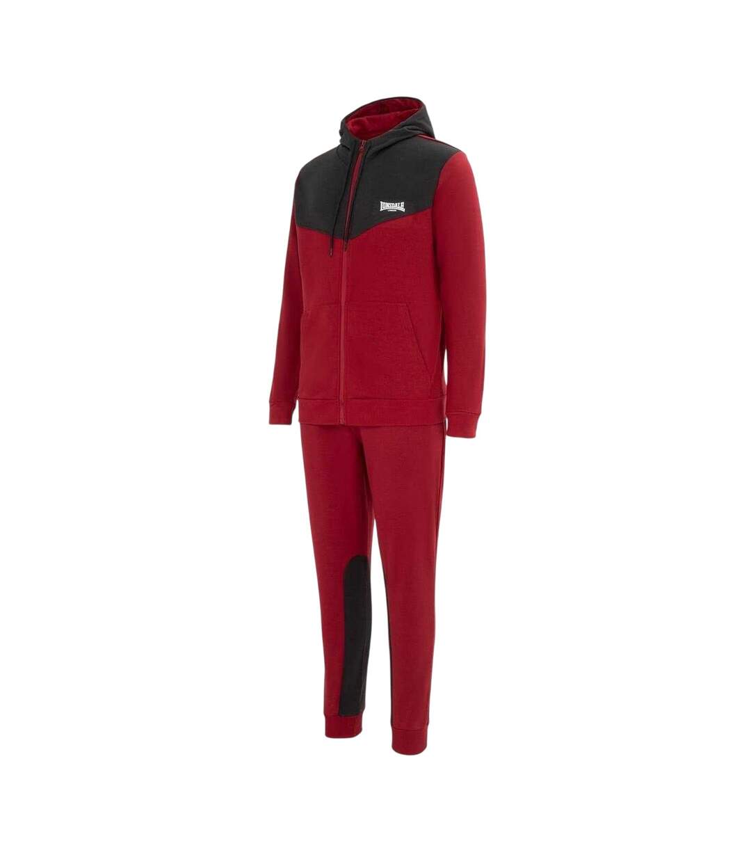 Mens Two Tone Cotton Blend Workout Tracksuit Dark Red Grey Lonsdale-3