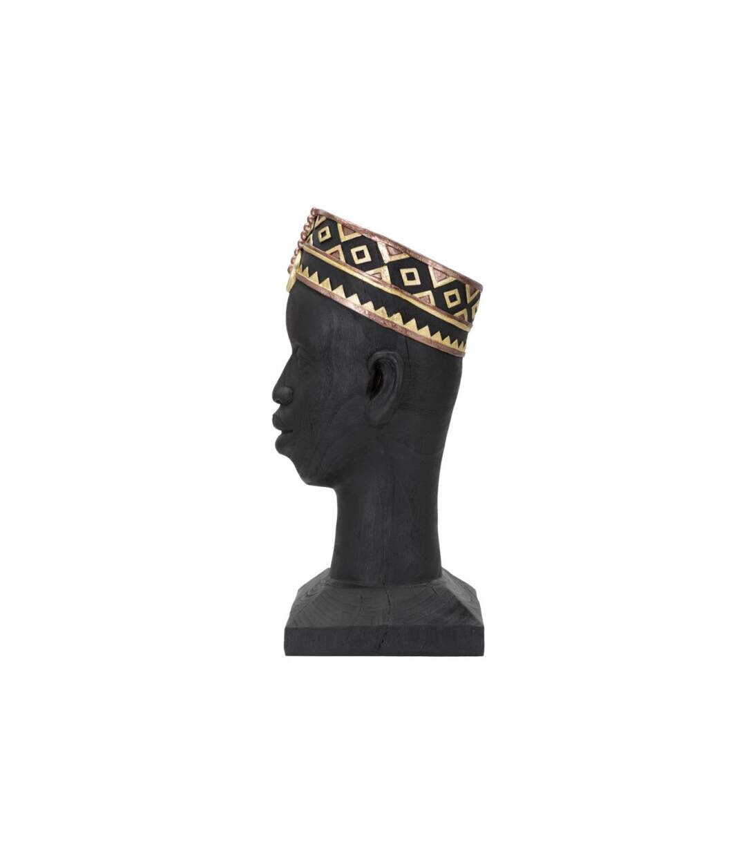 Statue Tête Homme Couvre-Chef Massai 56cm Noir-2