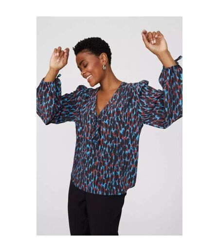 Womens/ladies petite printed v neck blouse blue Principles