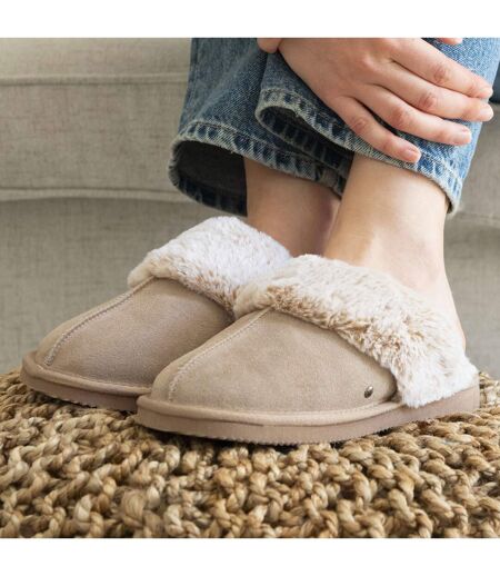 Isotoner Chaussons Mules femme cuir fourré chaud