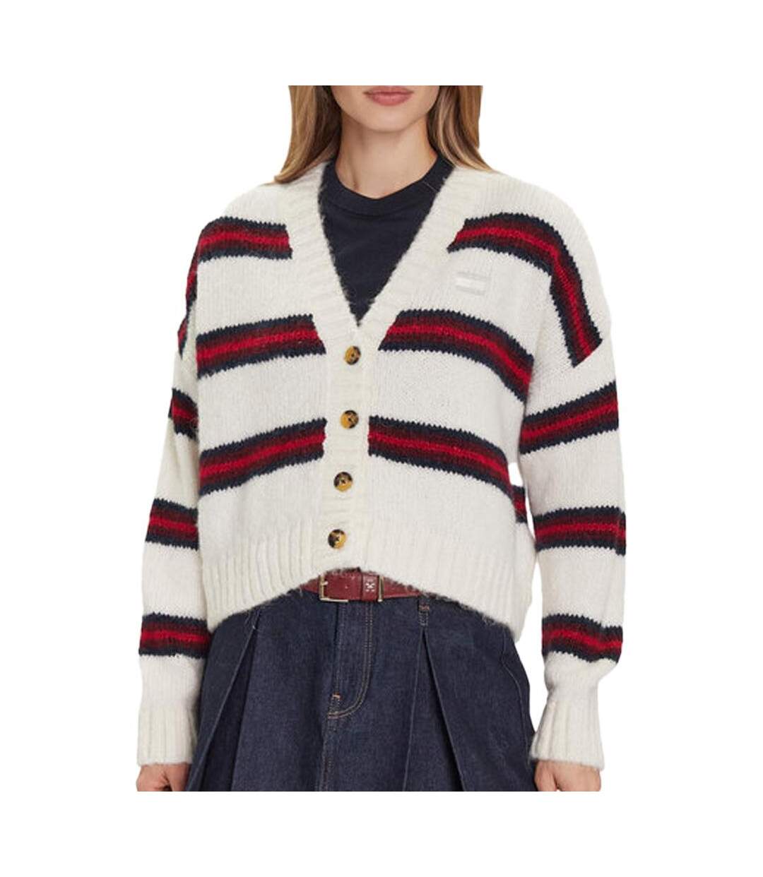 Gilet ecru à rayures femme tommy hilfiger tjw badge stripe-1