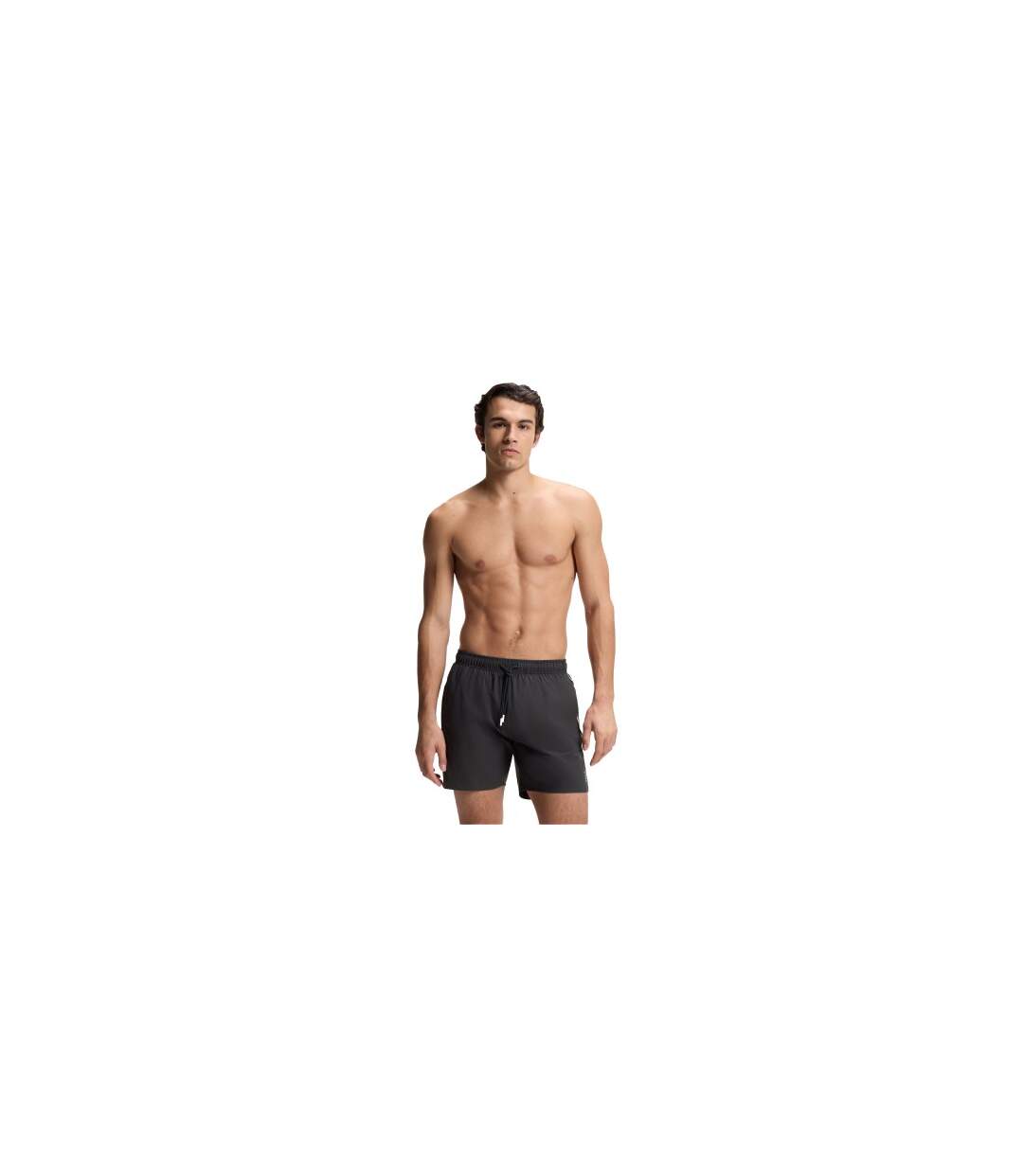 Mens Iconic Side Stripe Swim Shorts Dark Grey Boss-1