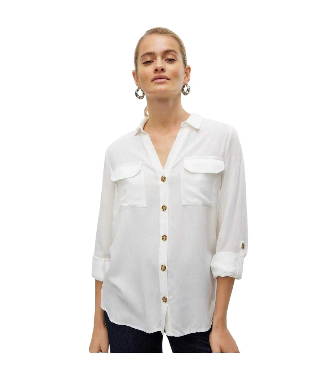 Chemise Manches Roulées Femme Blanc Neige Vero Moda-2