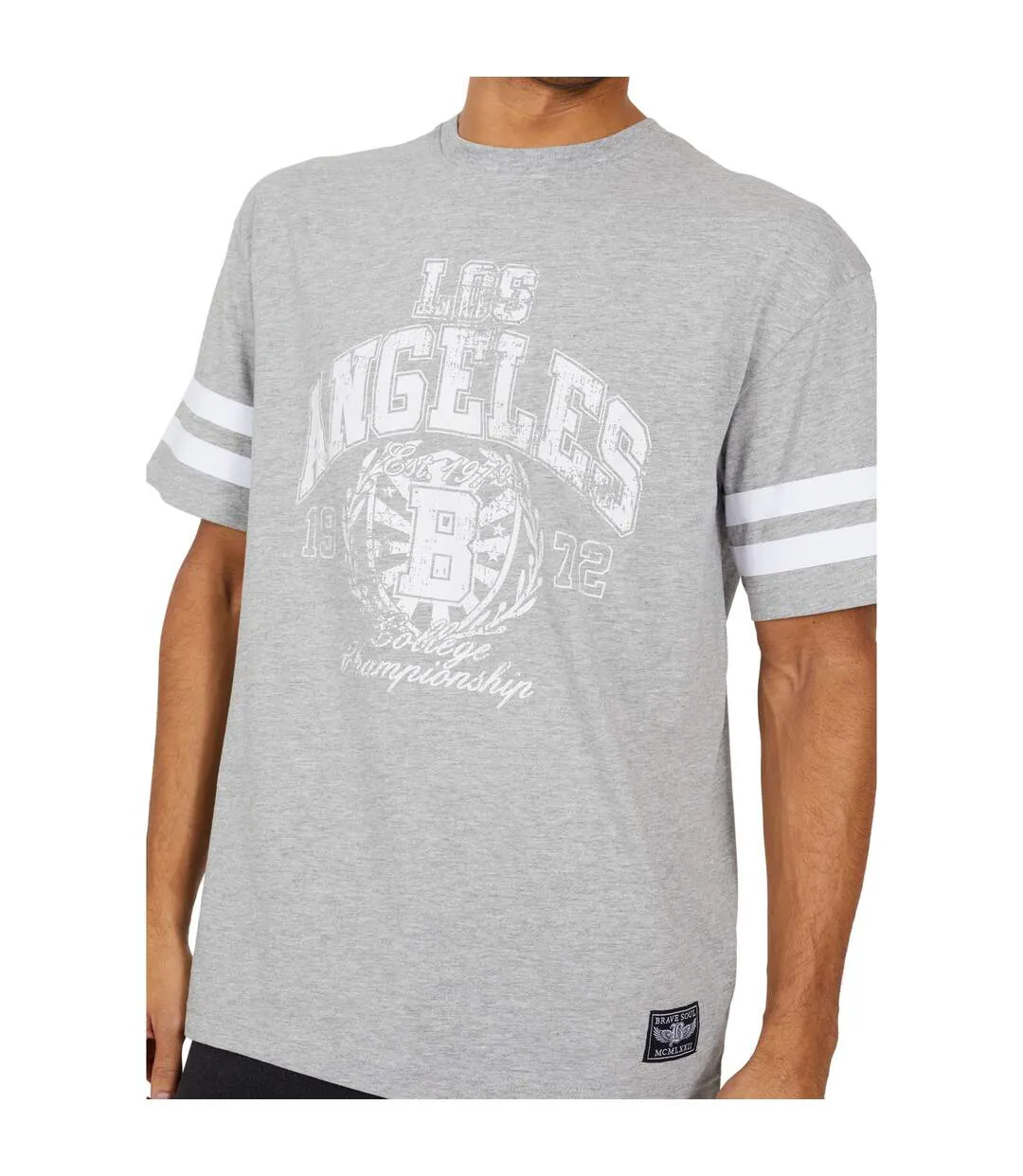 Mens Crew Neck Relaxed Fit T-shirt Light Grey Marl Brave Soul-3