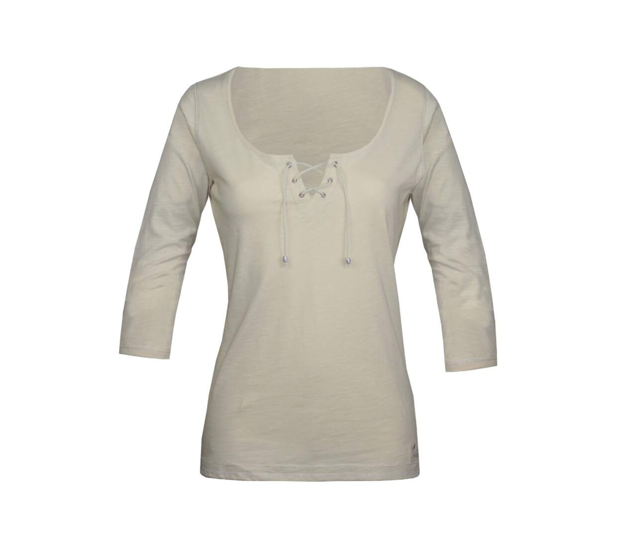 MAYFLOWER DOUGLAS2 - Tee-shirt beige manches 3/4 en maille flammée et col V à lacets-5