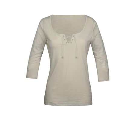 MAYFLOWER DOUGLAS2 - Tee-shirt beige manches 3/4 en maille flammée et col V à lacets