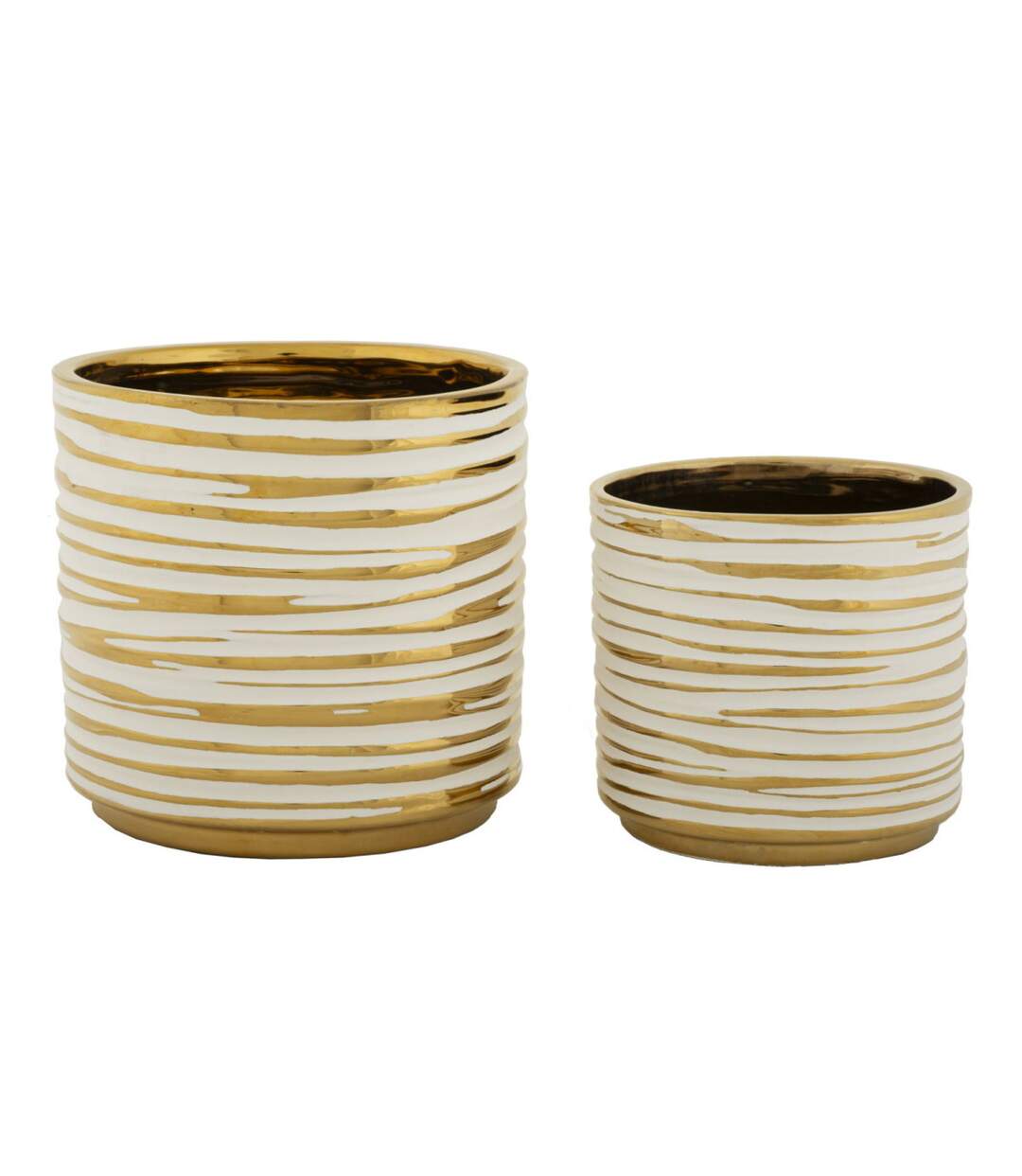 Lot de 2 Vases en Céramique Blom 23cm Or & Blanc-1