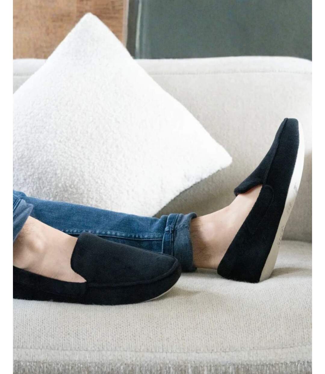 Isotoner Chaussons Mocassins homme ultra confortables et légers, en coton biologique et semelle en cuir-2