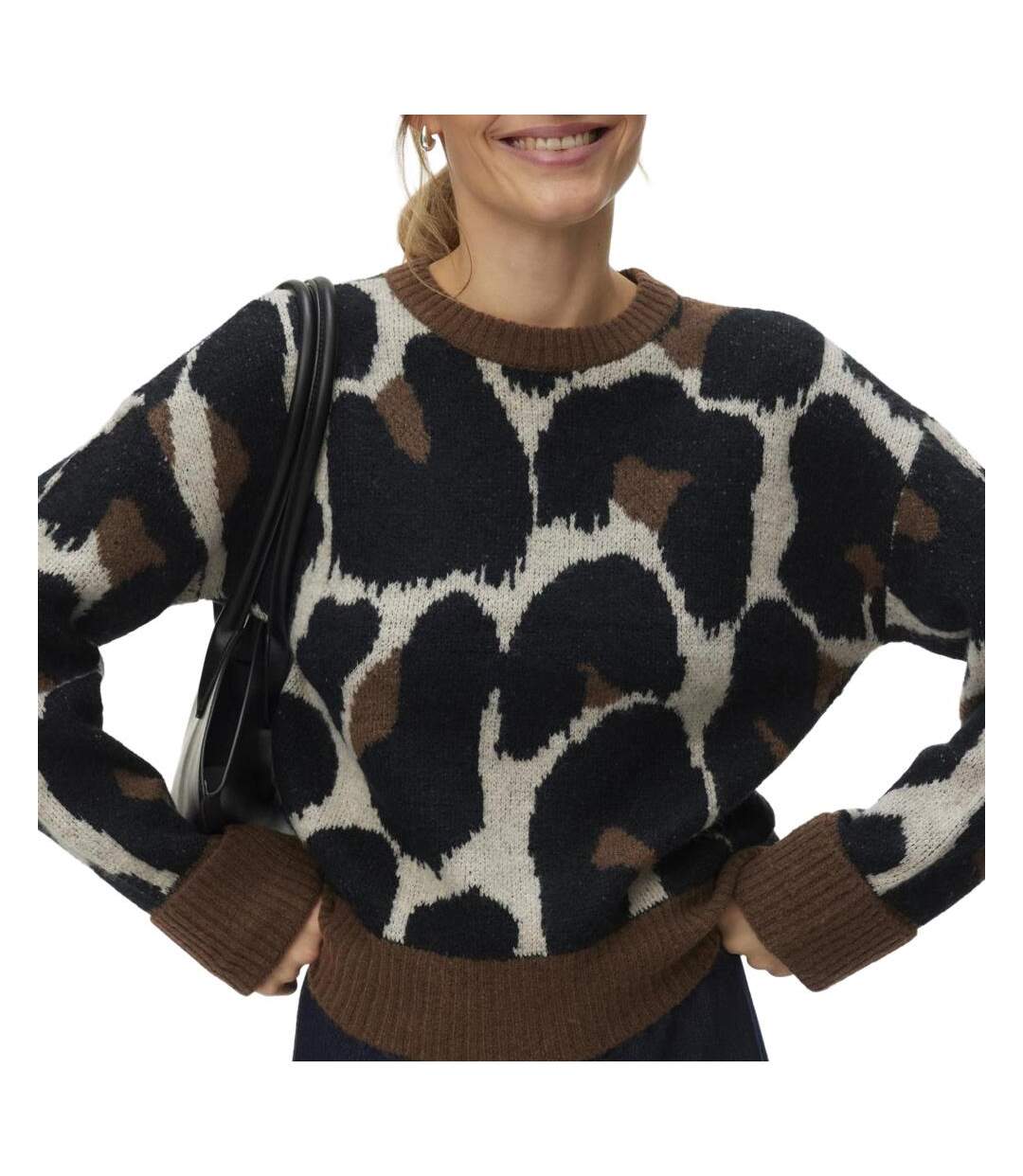 Pull noir/marron femme vero moda leonie-1