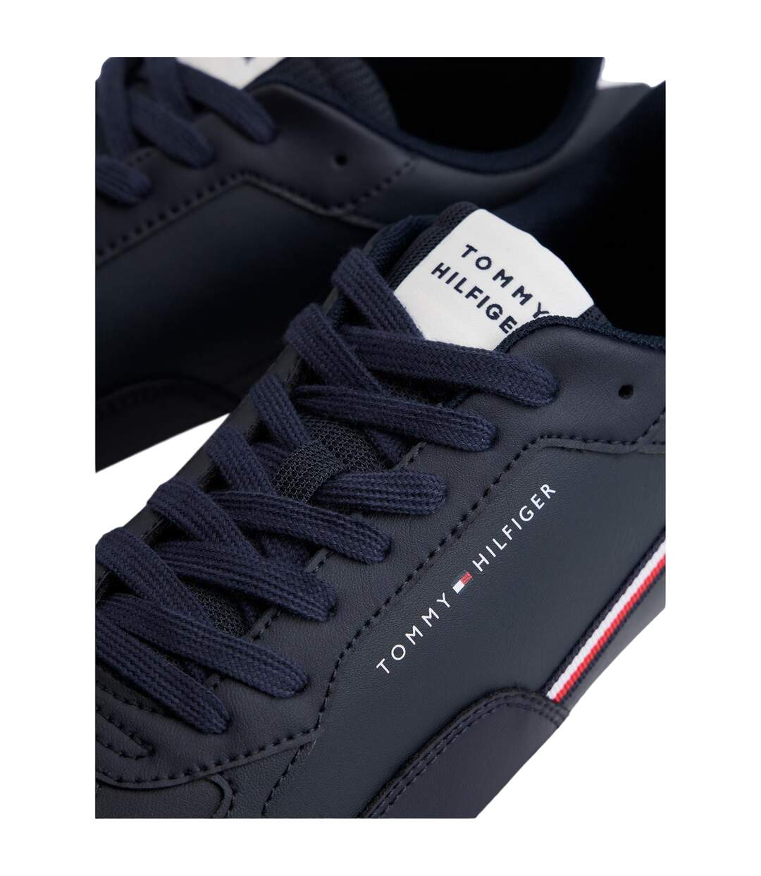 Mens Basket Stripe Leather Lace Up Trainers Desert Sky Tommy Hilfiger-4