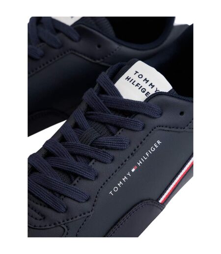 Mens Basket Stripe Leather Lace Up Trainers Desert Sky Tommy Hilfiger