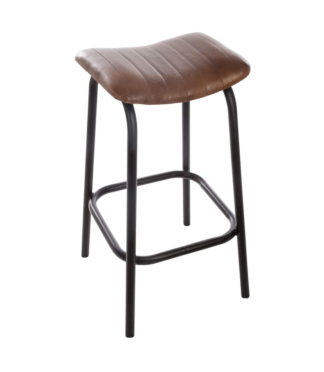 Tabouret de bar en cuir Rétro - H. 75 cm - Marron-1