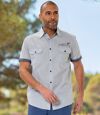 Men's Poplin Tropical Surf Shirt - White with Gray Stripes Atlas For Men