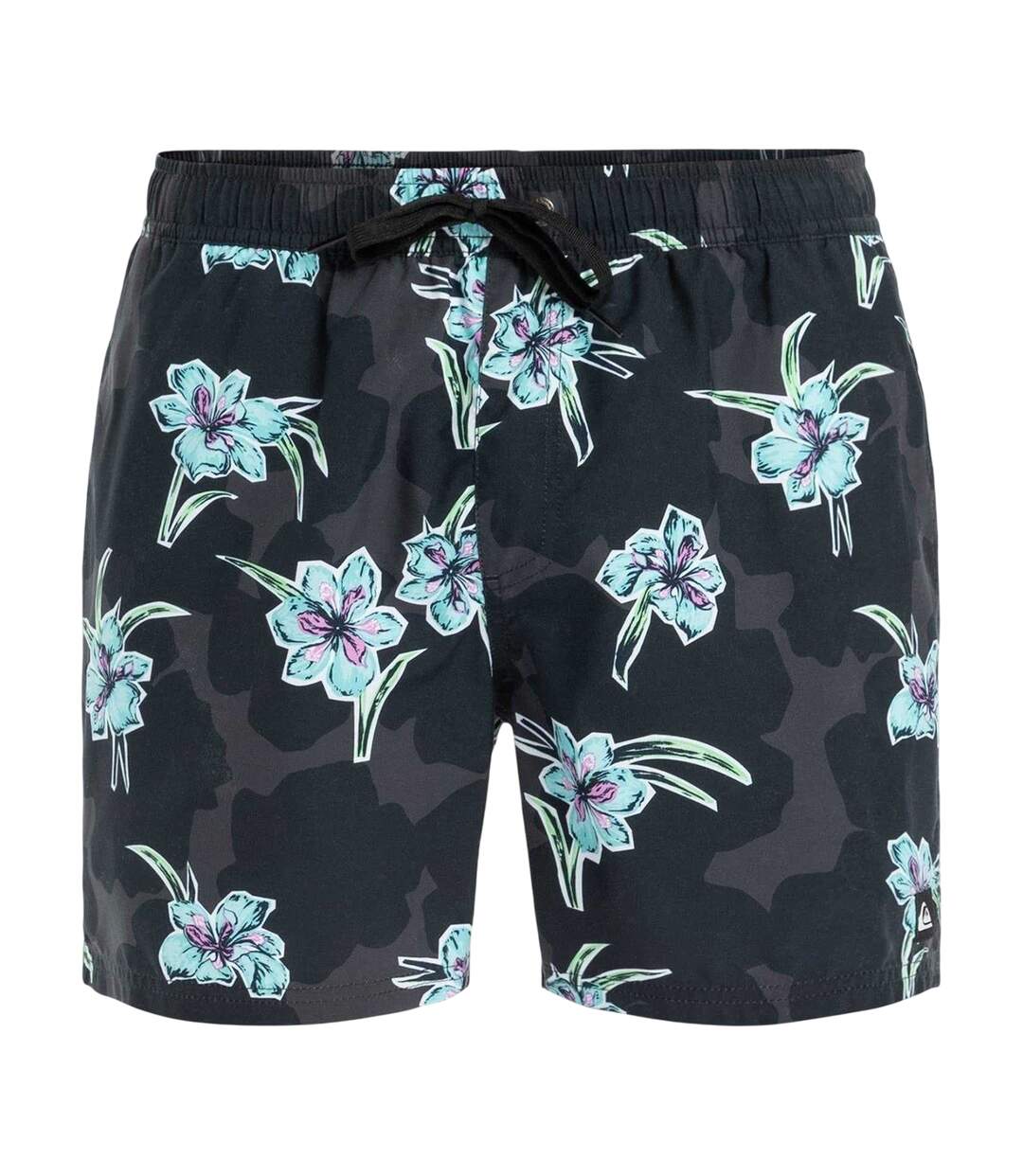 Mens Floral Pattern Swim Shorts Black Quiksilver-1