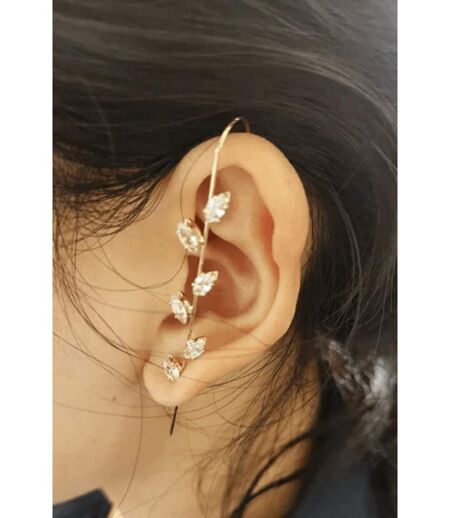 Gold and Silver Leaf Ear Wrap Crawler Ear Climber Zircon Hook Earring